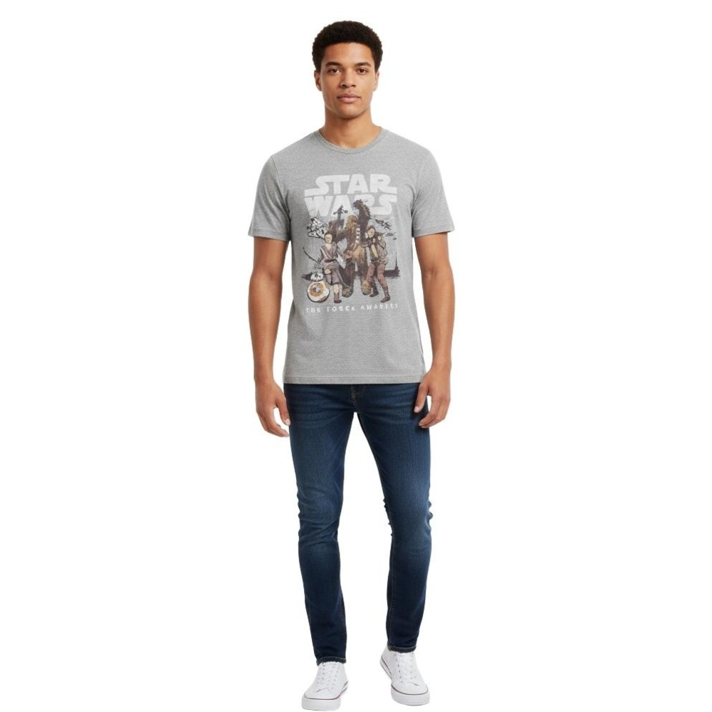 TRUE‎ VINTAGE Mens Small Heather Grey Star Wars Force Awakens Graphic Tee